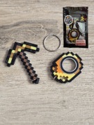 Złoty Zestaw KeySpinner + Kilof Minecraft - Brelok Druk3d fidget