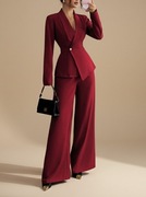 Elegancki komplet bordowy damski elegancki biurowy spodnie marynarka