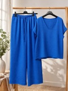 Garnitury komplet damski ze spodniami szerokimi uniwersalny chaber 