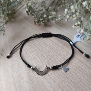 Bransoletka sznurkowa księżyc moon SREBRO 925 czarny sznurek