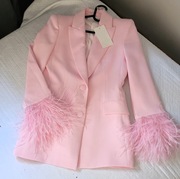 marynarka z piórami żakiet Zara XS 34 pudrowy róż viral do garnitur 