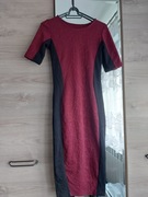 Piękna przylegająca sukienka kobieca długa burgundowa wiosenna wizytowa