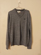 moods of norway XL klasyczny szaro-niebieski wełniany sweter wełna Merino