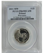5 zł POLONIA WARSZAWA PCGS PR 69 DEEP CAMEO GRADING SREBRO