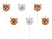 Świeczki urodzinowe "Miś", 3 cm, 6 szt., PartyDeco