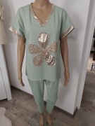 Komplet miętowy z wiskozy z złotymi wstawkami .