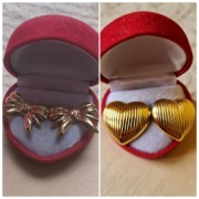 2 pary kolczyki serce i kokardki kolor złoty wkręty sztyfty stal okazja