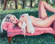 Obraz olejny na panelu malarskim. AKT. Erotyczna dziewczyna. 30x24 cm