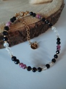 Bransoletka czarny i różowy turmalin kryształ górski 17 cm 