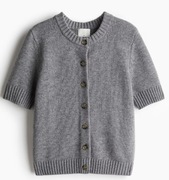 Szary wełniany top sweter z krótkim rękawem na guziki H&M Premium S