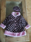 Płaszcz sztruksowy ocieplany + beret 3-4 lata