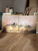 "Wschód Księżyca" 120 x 60 cm Ręcznie Malowany Złote Góry