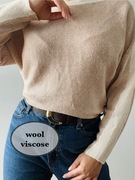 Sweter wełna 40% wiskoza beż nude oversize klasyczny elegancki 38 M