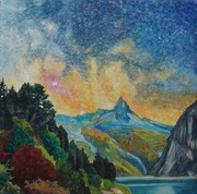 Pejzaż z gwiazdami Obraz olejny 50x50