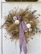 Wianek wieniec boho 50 cm z suszonych traw i dmuszka, jesień dynie jesienny