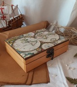 skrzynka na zegarki, mapa świata, unisex, bejcowana, prezent