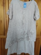 Sukienka lniana oversizowa, natyualny kolor lnu z aplikacjami  48/50