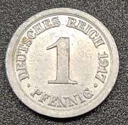 1 Fenig, 1 Pfennig 1917 Cesarstwo Niemieckie, Aluminium STAN