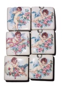 Gałka Meblowa ceramiczna z grafiką ANIOŁ kwadrat 33 mm  BIAŁY 6 sztuk
