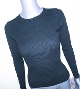 Czarny prążkowany sweterek złote guziki