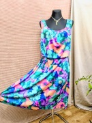 Turkusowa sukienka w duże kwiaty na szerokich ramiączkach plus size 3XL/4XL