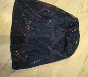 Czapka beanie granatowa z cekinami i koronką, dwustronna, NOWA