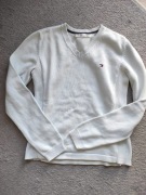 Sweter damski jasny błękit M Tommy Hilfiger,gruba dziergana bawełna