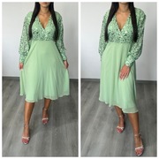 Zielona sukienka midi z cekinową górą