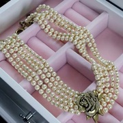 Naszyjnik kolia perły wielowarstwowy elegancki zawieszka róża vinted