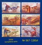 Znaczki fauna:567: dinozaury- Polska 2000r 