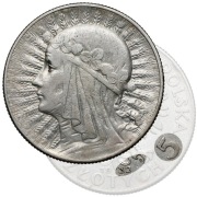 203. 5 złotych 1932 Głowa Kobiety Warszawa znak mennicy Z.Z.M.