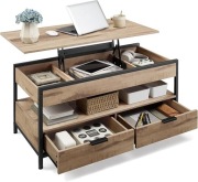Funkcjonalny Stolik Kawowy z Regulowanym Blatem – Szuflady, Ukryte Komory