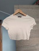 Crop top beżowy kremowy dziecięcy dziewczęcy krótka bluzka krótki rękaw