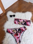 Strój kąpielowy bikini bandeau XL kwiaty push-up bez ramiączek