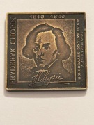 Chopin. Klipa kolekcjonerska. 35X35 mm. Mosiądz patyna. Gyges