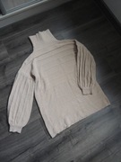 jasno beżowy sweterek sweter golf bufiaste rękawy miękki M/ L