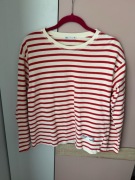 Kremowa bluzka z długim rękawem w czerwone paski, Zara – rozm. M
