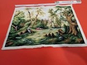 Ręcznie robiony  gobelin przedstawia - Rodzinę na łonie natury.