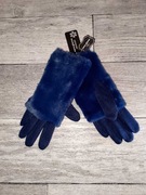 RĘKAWICZKI ZIMOWE ocieplane futerkiem GLOVES CIEPŁE GRANATOWE M