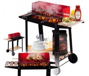 GRILL WĘGLOWY OGRODOWY NA KOŁACH, PÓŁKI, GRIL NA BRYKIET BBQ, GRILL&CHILL