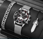 Zestaw męski zegarek z kalendarzem kwarcowym i dwoma bransoletkami