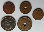 Monety Dania,Holandia,lotwa  1935-92r 5szt