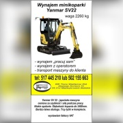 Minikoparka , wynajem, prace ziemne, praca koparką