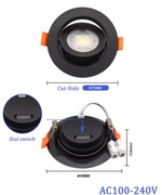 Oczko LED 7W AC 220V.  z reg. kąta i barwy światła. 3000K 4000K 6000K 