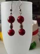 Czerwono srebrne kolczyki wiszące hand made