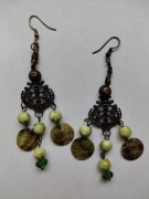 Kolczyki wiszące wzór Inków metaloplastyka mosiądz 