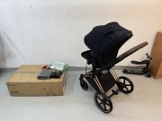Wózek spacerowy Cybex Priam 4.0 Rose Gold Deep Black plus adaptery jak nowy