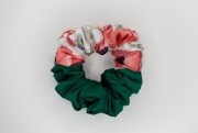 gumka do włosów scrunchie MIDI satynowa frotka zielona w maki dwukolorowa
