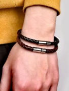 Mega 2x bransoletka opaska czarna i brązowa męska elegancka. Unisex! NOWY! 