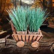 Drewniany wóz kwietnik retro 2x trawa doniczki boho dekoracja taras komplet